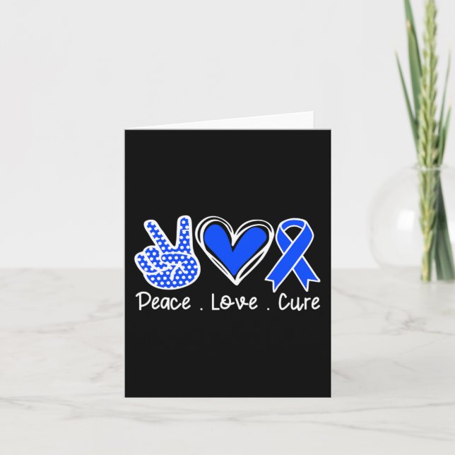 Ataxia Awareness Month Blue Ribbon Peace Love Cure Card (Front)