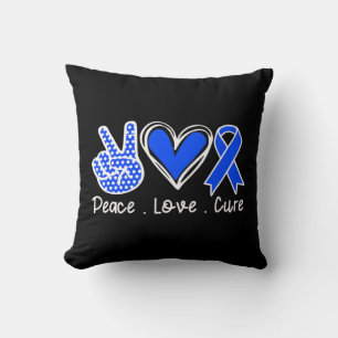 Ataxia Awareness Month Blue Ribbon Peace Love Cure Cushion