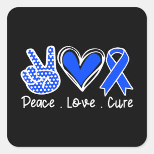 Ataxia Awareness Month Blue Ribbon Peace Love Cure Square Sticker
