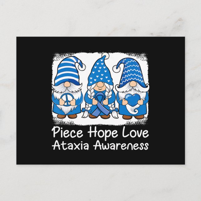 Ataxia Support gnomes with ribbon Blue Ataxia Awar Postcard (Front)