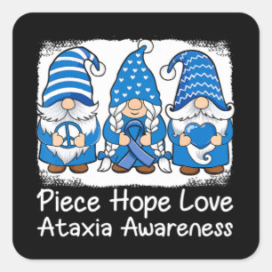 Ataxia Support gnomes with ribbon Blue Ataxia Awar Square Sticker