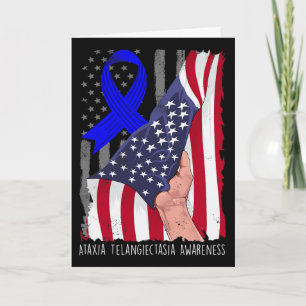 Ataxia Telangiectasia Awareness American Flag Blue Card
