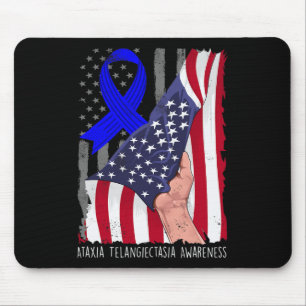 Ataxia Telangiectasia Awareness American Flag Blue Mouse Mat