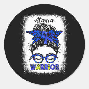 Ataxia Warrior Messy Bun Blue Ribbon Women Ataxia Classic Round Sticker