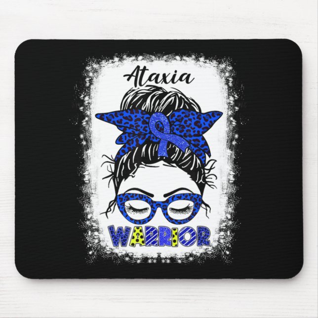 Ataxia Warrior Messy Bun Blue Ribbon Women Ataxia  Mouse Mat (Front)