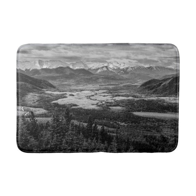 Athabasca Lookout, Monochrome Scenery Photography Bath Mat (Front)