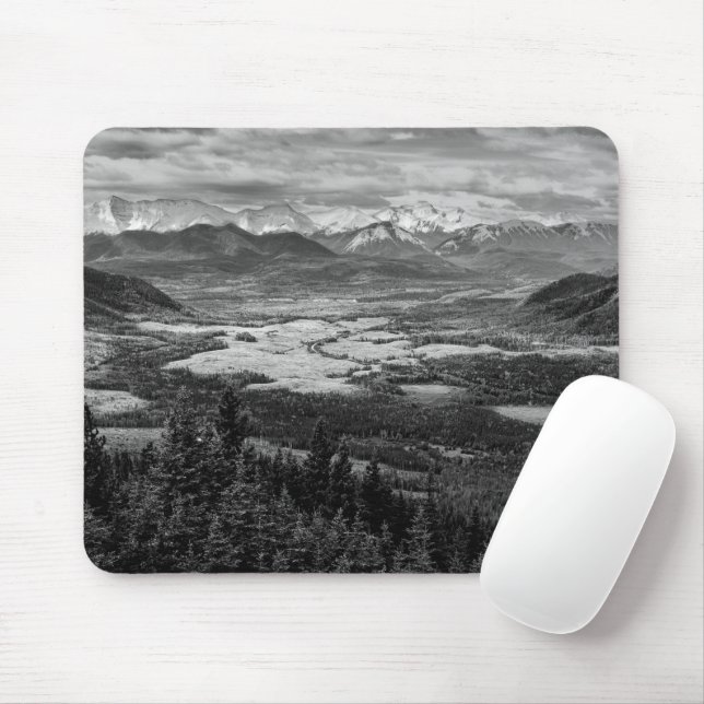 Athabasca Lookout, Monochrome Scenery Photography Mouse Mat (With Mouse)