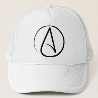 Atheism symbol: black on white trucker hat
