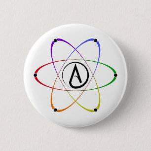 Atheist Atom Symbol Rainbow Black 6 Cm Round Badge