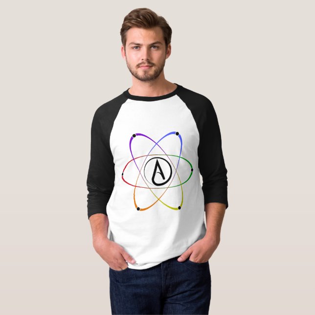 Atheist Atom Symbol Rainbow Black T-Shirt (Front Full)