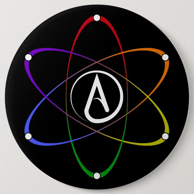 Atheist Atom Symbol Rainbow White 6 Cm Round Badge (Front)