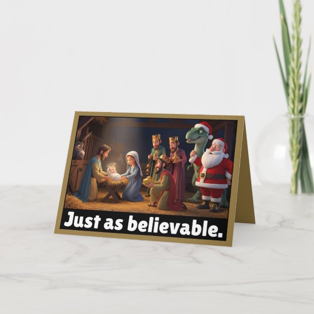 Atheist dinosaur and Santa Christmas Card (Front)