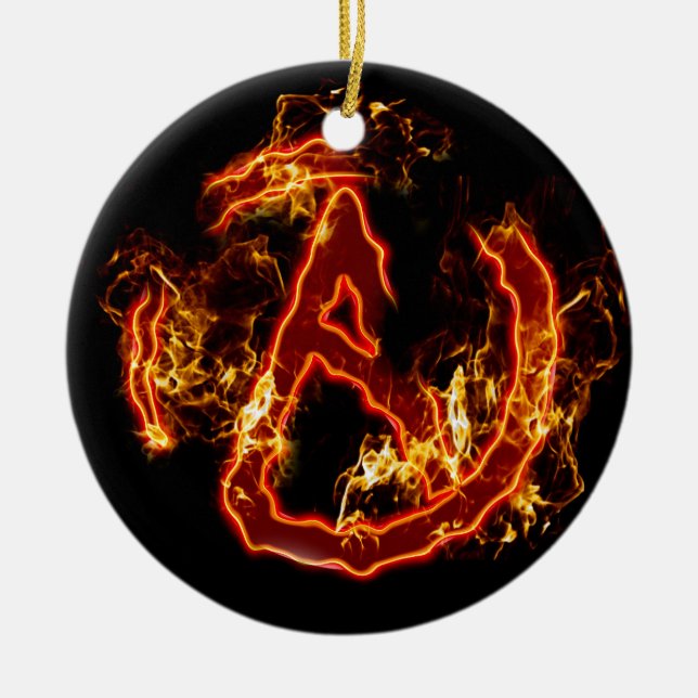Atheist Fire Symbol Ceramic Tree Decoration (Front)