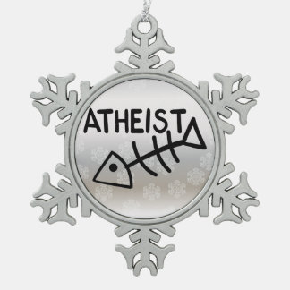 Atheist Fish Snowflake Pewter Christmas Ornament