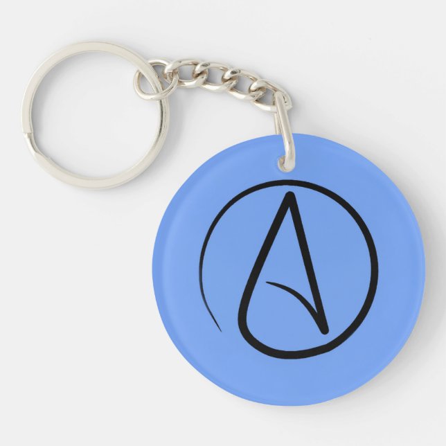 Atheist symbol: black on light blue key ring (Front)
