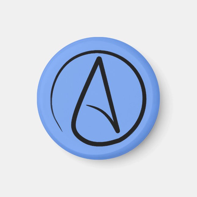 Atheist symbol: black on light blue magnet (Front)