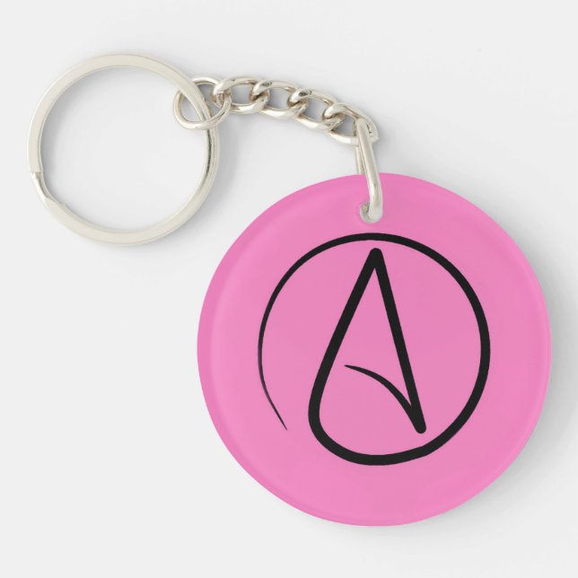 Atheist symbol: black on light pink key ring (Front)