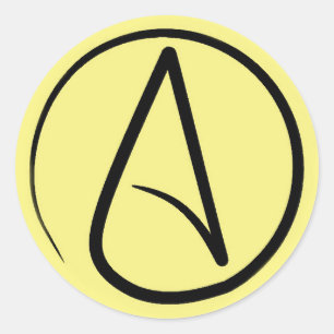 Atheist symbol: black on light yellow classic round sticker