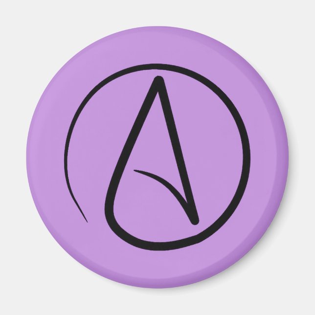 Atheist symbol: black on lilac magnet (Front)