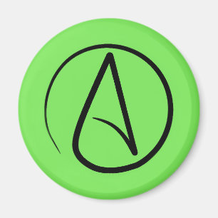 Atheist symbol: black on lime green magnet