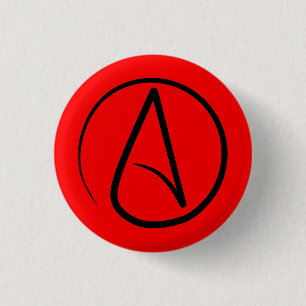 Atheist symbol: black on red 3 cm round badge