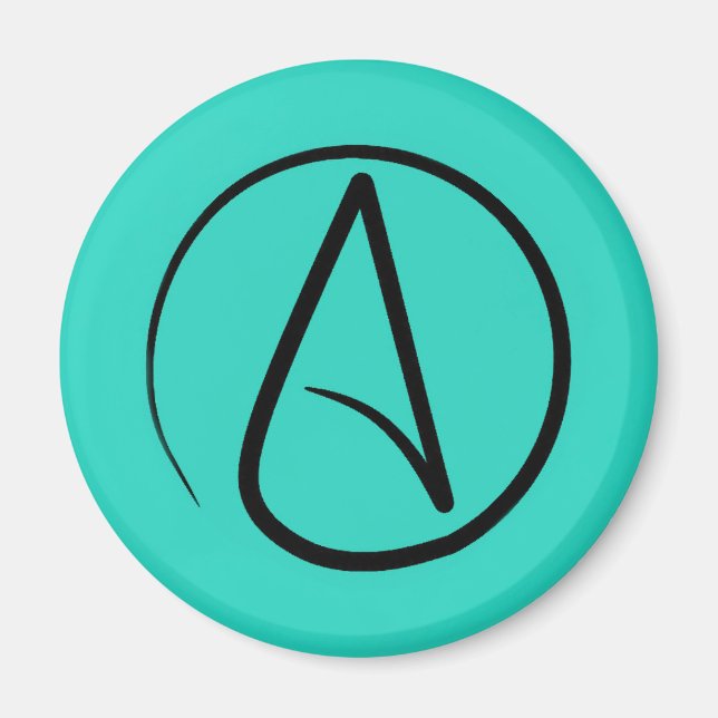 Atheist symbol: black on verdigris magnet (Front)