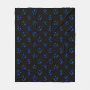 Atheist symbol: blue on black fleece blanket