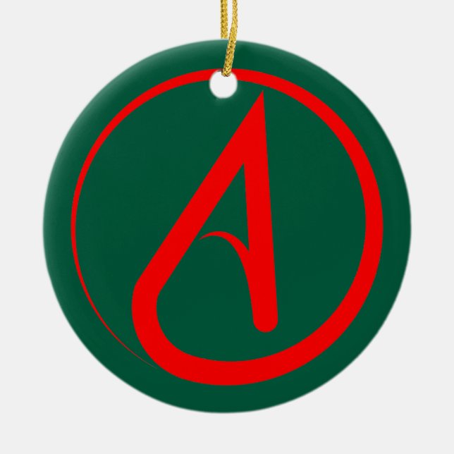Atheist Symbol Red Ceramic Tree Decoration (Front)
