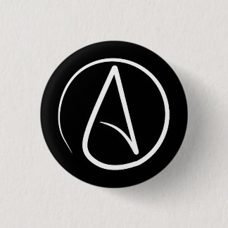 Atheist symbol: white on black 3 cm round badge