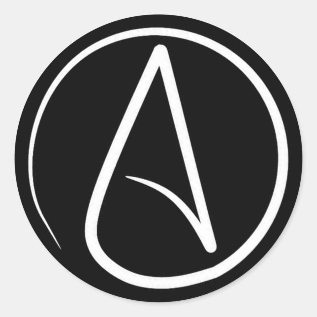 Atheist symbol: white on black classic round sticker (Front)
