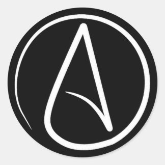 Atheist symbol: white on black classic round sticker