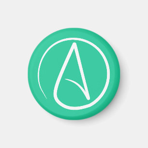 Atheist symbol: white on mint green magnet