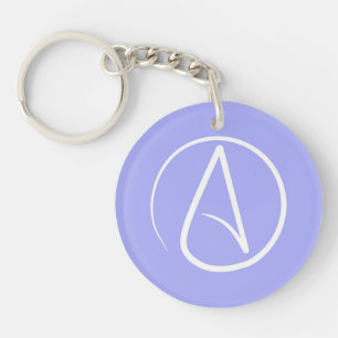 Atheist symbol: white on periwinkle key ring