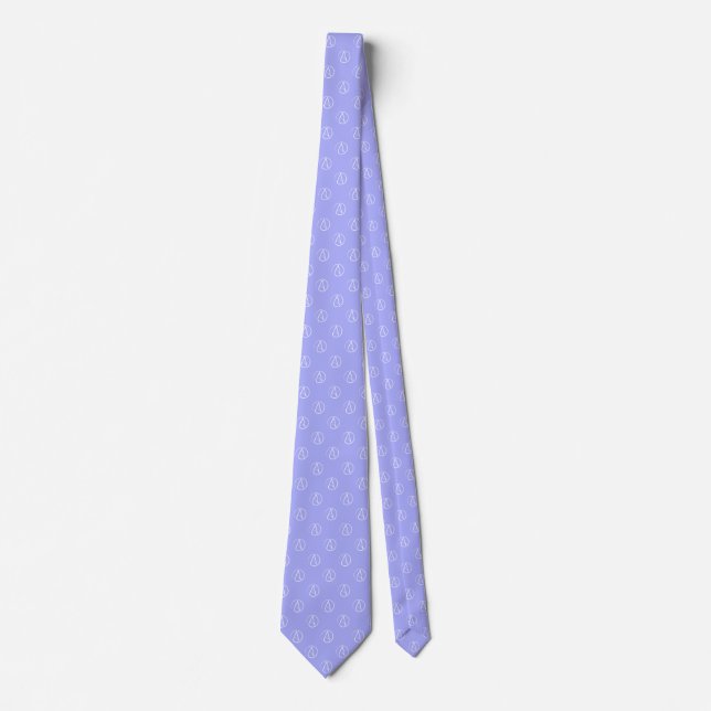 Atheist symbol: white on periwinkle tie (Front)