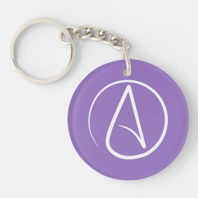 Atheist symbol: white on purple key ring (Front)