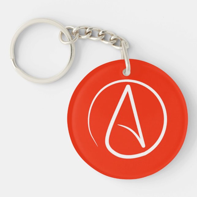Atheist symbol: white on red key ring (Front)