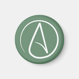 Atheist symbol: white on sage green magnet