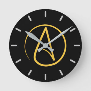 Atheist symbol: yellow on black round clock