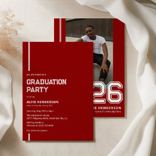 Atheletic Photo Graduation Party Red Burgundy Invitation