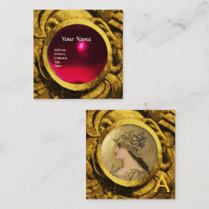 ATHENA AND FIGHTING GRYPHONS MONOGRAM ,Red Ruby Square Business Card