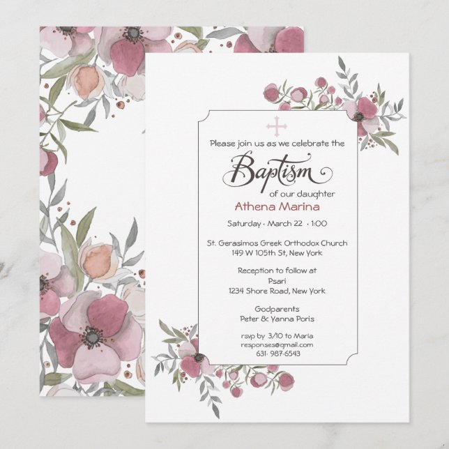 Athena Baptism Invitation. Invitation (Front/Back)