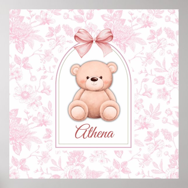 Athena | Custom Pink Teddy Bear Nursery Design  Poster (Front)