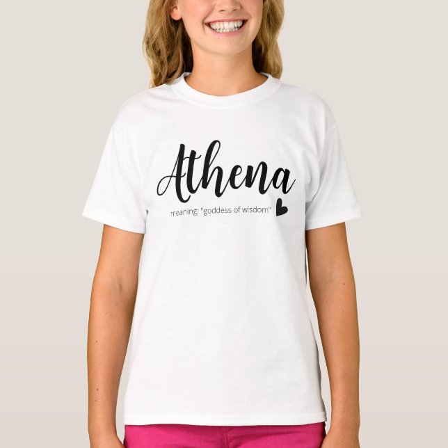 Athena Name Meaning Minimal Modern Script Girls T- T-Shirt (Front)
