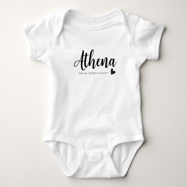 Athena Name Reveal Meaning Minimal Modern Script Baby Bodysuit (Front)