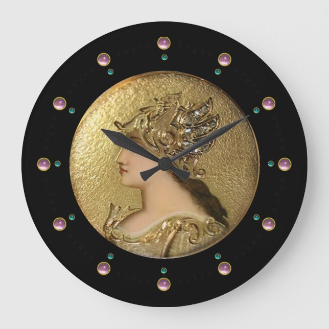 ATHENA PORTRAIT WITH GOLDEN HELMET AND GRYPHONS LARGE CLOCK (Front)