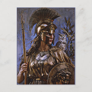 "Athena’s Eternal Vigil" Colourful Portrait      Holiday Postcard