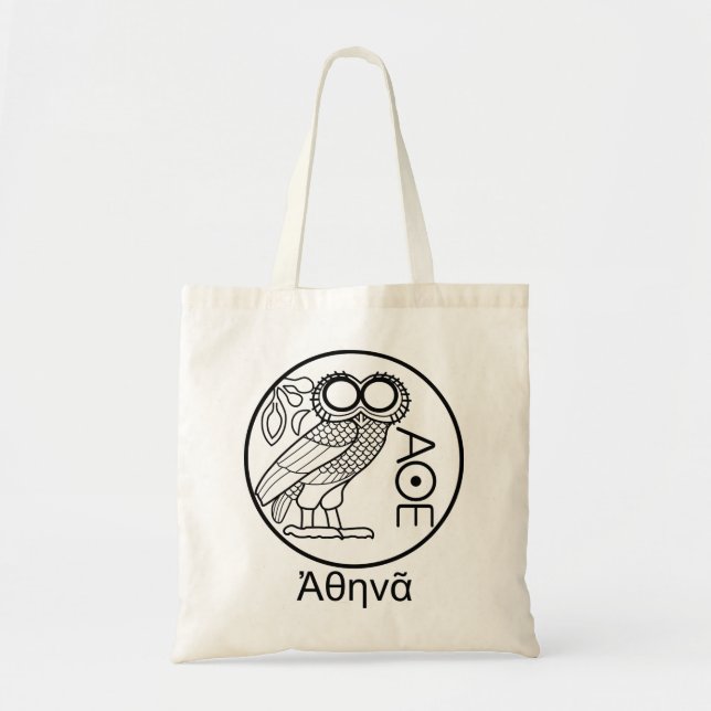 Athena’s owl tetradrachm (Greek Font) Tote Bag (Front)