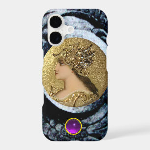 ATHENA WITH FANTASY GRIFFINS AND PURPLE GEMSTONE