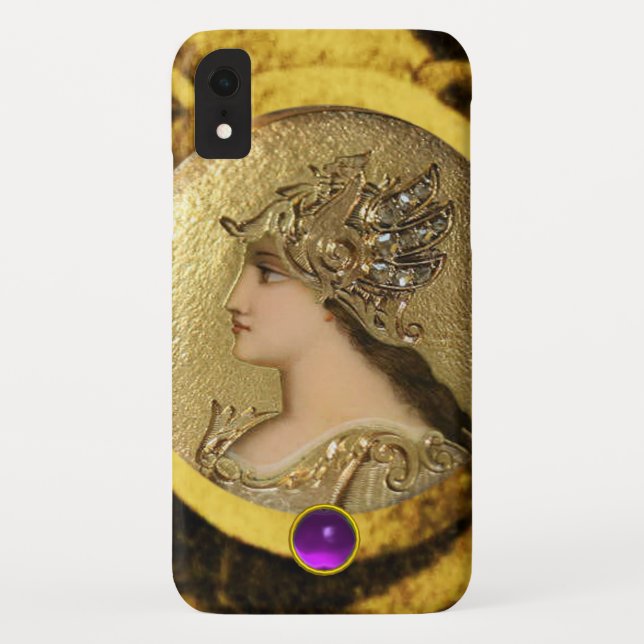 ATHENA WITH FANTASY GRIFFINS AND PURPLE GEMSTONE Case-Mate iPhone CASE (Back)