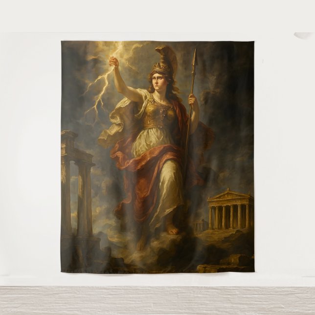 Athena's Lightning: Goddess of Wisdom & Power (Myt Tapestry (Front)
